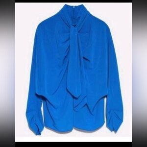 Zara Vibrant Blue Blouse with Bow Detail